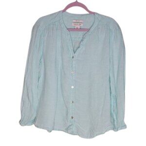 Rachel Zoe Linen Button Up Top Light Blue Beach Coastal Large